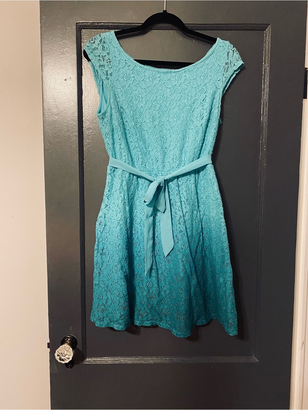 LC Lauren Conrad Aqua Lace Fit-and-Flare Dress with Waist Tie